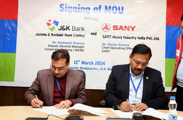 SANY India partners with J&K Bank to provide financial solutions to its customers